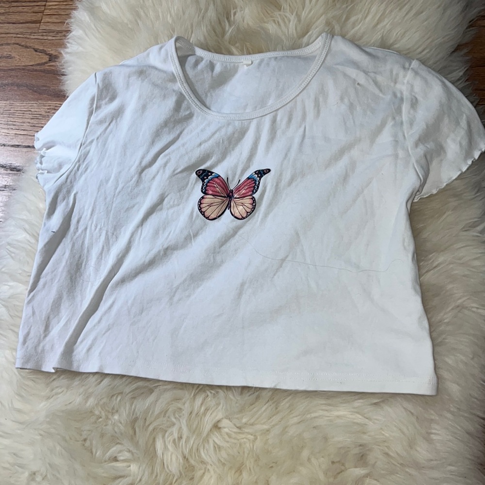 White butterfly crop top
